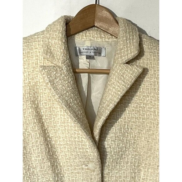 Tahari ASL Beige Cream Metallic Wool blend Tweed Textured Blazer Jacket - Picture 6 of 13